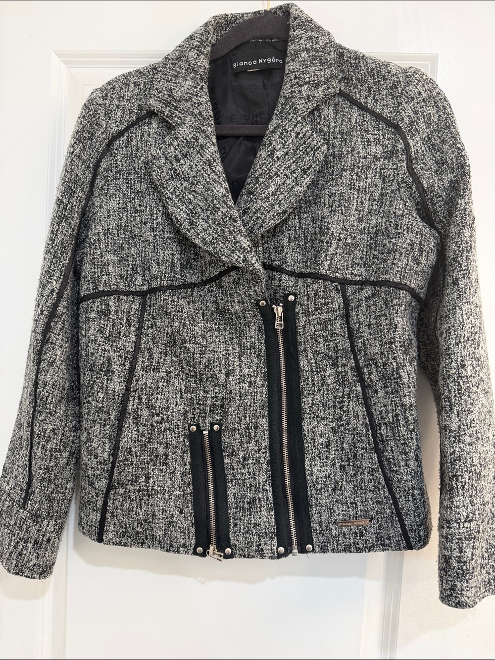 Bianca Nygard Gray Tweed Zip-Front Blazer